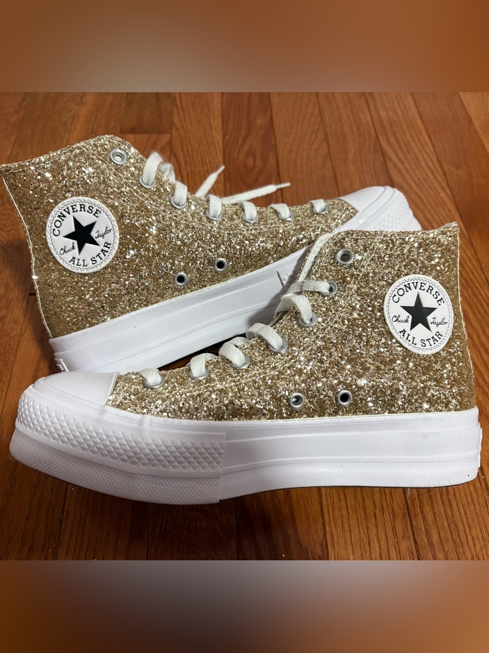 Converse All Star Lift Gold Glitter High-Top Sneakers, Women Size 8